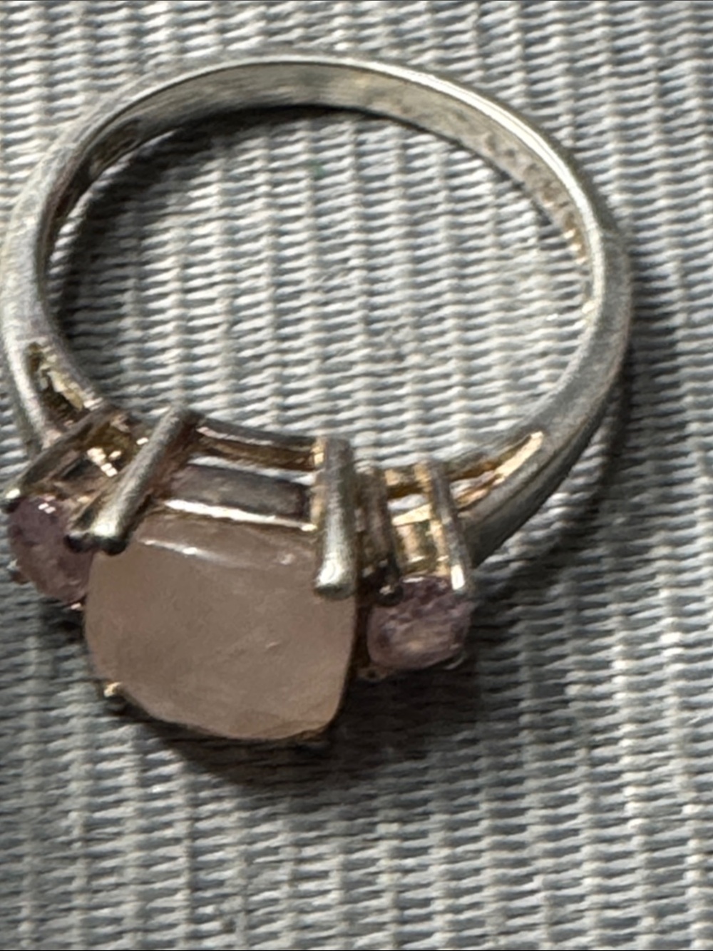 Vintage Sterling Silver Rose Quartz Cushion Ring with Pink Accent Stones - Picture 5 of 5